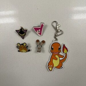 Charmander Keychain with Assorted Pokemon Pins